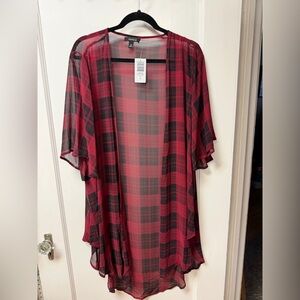 NWT Torrid Red and Black Plaid Chiffon Kimono